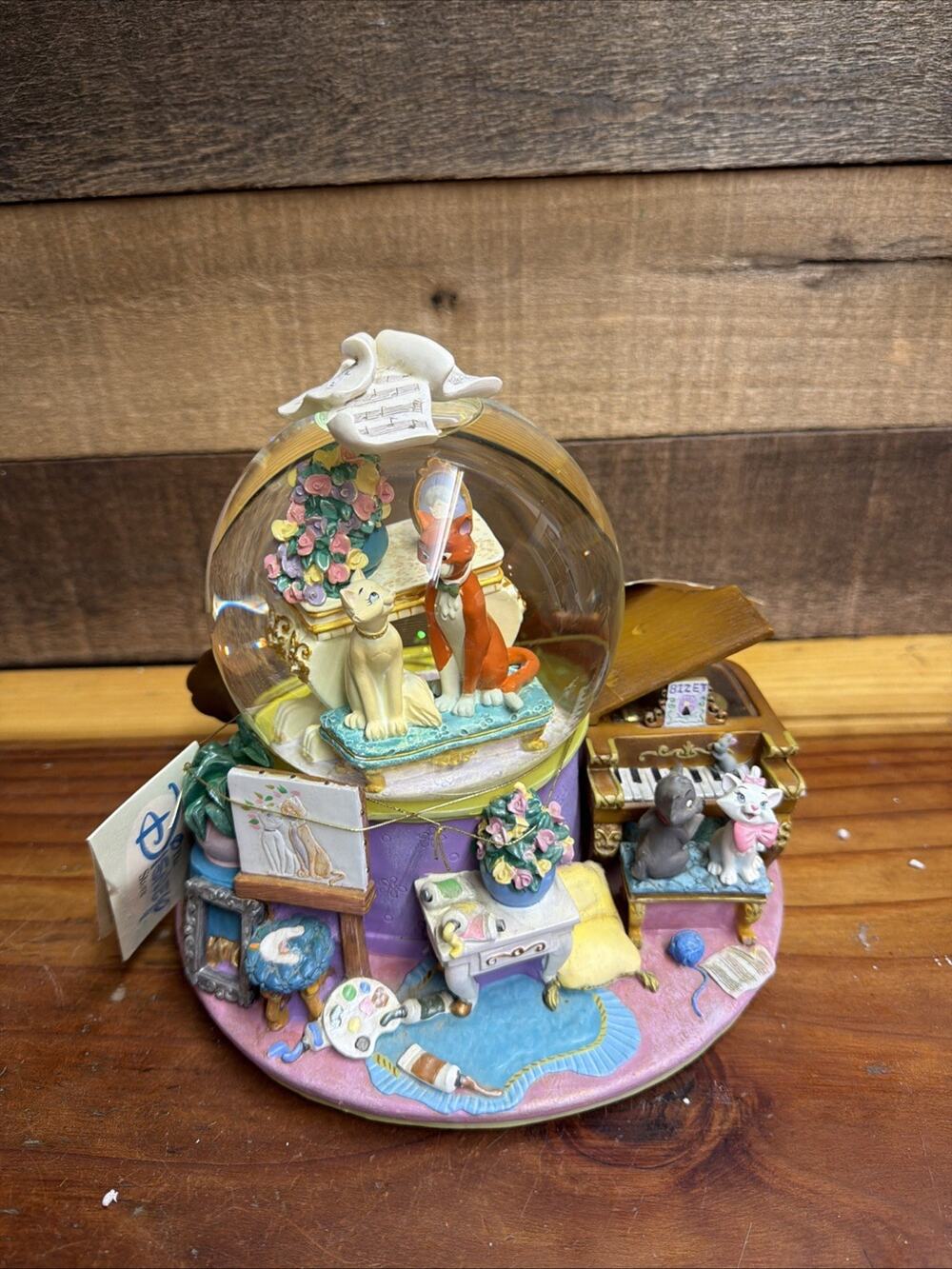 Vintage Disney 7.5" 'The Aristocrats Musical Water Globe Piano Snowglobe -flaws
